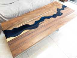 Rosewood Resin River Dining Table Epoxy Inlay, Steel Legs - thumbnail 1