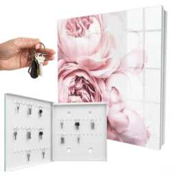Pink Beauty Wall Mounted Key Cabinet, Industrial Box, Minimalist Flowers & Plants, For Lovers Of Nature Elegance - thumbnail 2