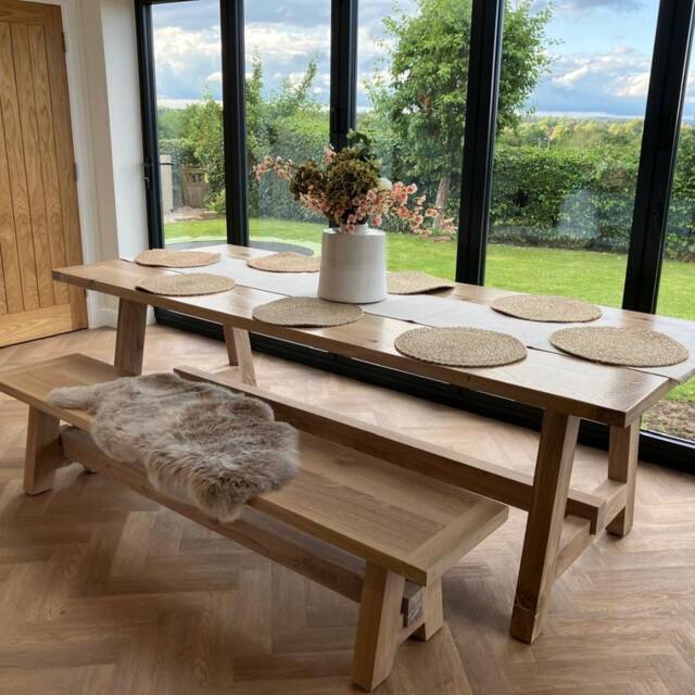 Boscobel - Solid Oak Trestle Dining Table Thick Legs - image 1