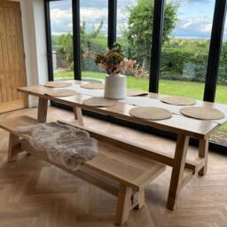 Boscobel - Solid Oak Trestle Dining Table Thick Legs - thumbnail 1