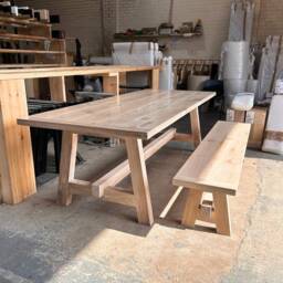 Boscobel - Solid Oak Trestle Dining Table Thick Legs - thumbnail 2