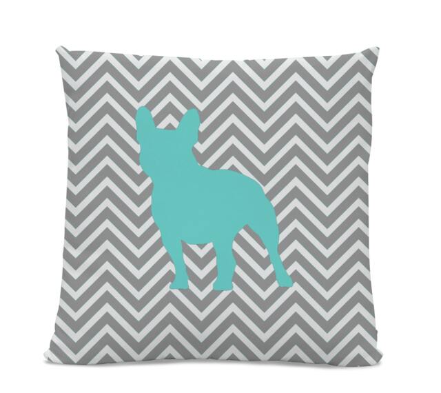Chevron Teal French Bulldog Pillow - Frenchie Silhouette Gray Dog Home Decor Decor Dog - image 1