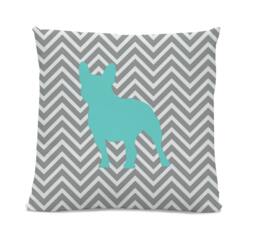 Chevron Teal French Bulldog Pillow - Frenchie Silhouette Gray Dog Home Decor Decor Dog