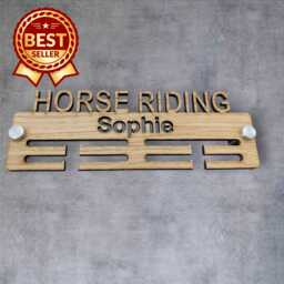 Horse Riding Medal Hanger - Wood Colours, Custom Name & Colour