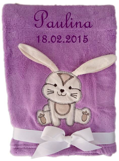 Baby Blanket Embroidered With Name Purple Bunny Baby