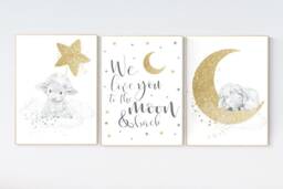 Gold Sheep Nursery Decor Moon & Stars Art Print - thumbnail 1