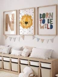 Set Of 3 Boys Bedroom Prints, Born To Be Wild, Lion Print, Personalised, Boys Nursery Wall Art, Playroom, Toddler Bedroom Decor, Jungle - thumbnail 1