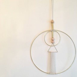 Circles & Triangles Geometric Wall Hanging // Dreamcatcher Bedroom Art Office Decor Boho Minimalist Weaving - thumbnail 1