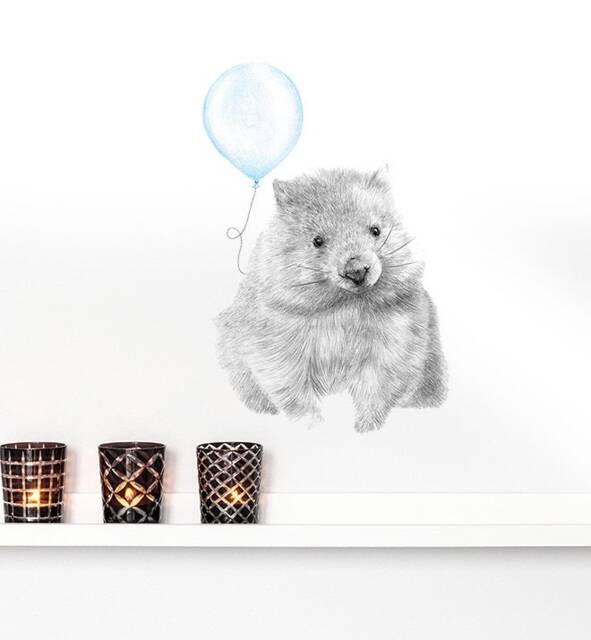 Wombat With Balloon Wall Sticker Decal - Illustration Stickers, Animals Decals, Home Decor, Art, Illustrations