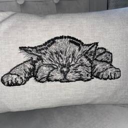 Sweet Dreams Kitten Embroidered Cat Cushion Cover, Pillow Cover For Bed - Sofa Chair Grey Black Countryside Home Gift 12 X 20 - thumbnail 4