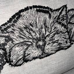 Sweet Dreams Kitten Embroidered Cat Cushion Cover, Pillow Cover For Bed - Sofa Chair Grey Black Countryside Home Gift 12 X 20 - thumbnail 2