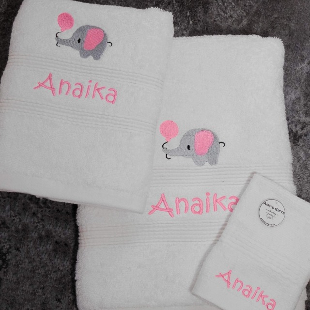 Personalised Elephant Towel Bale Embroidered Baby & Kids Bathtime Gift - image 1