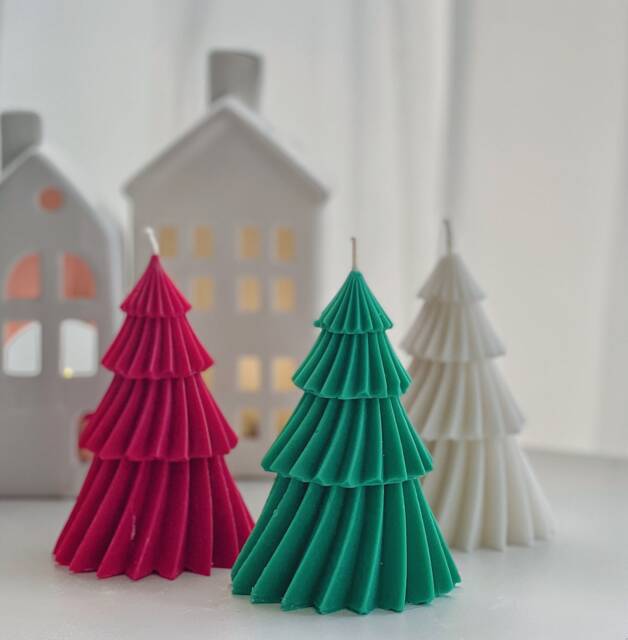 Christmas Tree Candles, Green, Red Decor, Winter Candle, Housewarming Gift, Christmas Gift For Her, Holiday Candles, Festive Candle - image 1
