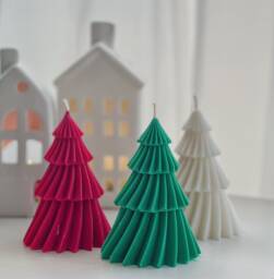 Christmas Tree Candles, Green, Red Decor, Winter Candle, Housewarming Gift, Christmas Gift For Her, Holiday Candles, Festive Candle - thumbnail 1