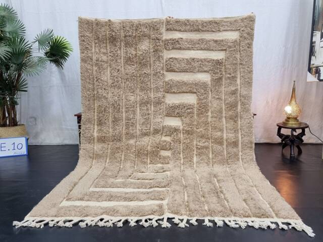 Artistic Moroccan Rug, Beni Ourain Shag Rug, Rectangular Tufted Fluffy Beige Custom Wool Berber Carpet, Area Rug - image 1