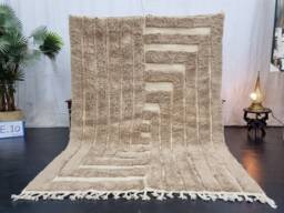 Artistic Moroccan Rug, Beni Ourain Shag Rug, Rectangular Tufted Fluffy Beige Custom Wool Berber Carpet, Area Rug - thumbnail 1