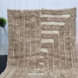 Artistic Moroccan Rug, Beni Ourain Shag Rug, Rectangular Tufted Fluffy Beige Custom Wool Berber Carpet, Area Rug - thumbnail 2