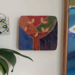 Colorful Terracotta Tree Wall Art 3D Ceramic Tile, Minimalist Painting - thumbnail 1