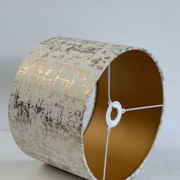 New Hq Handmade Golden Geometric Foil On Linen Look Cream Fabric Drum Shape Lamp Shade Pendant Light Suitable For All Fittings - thumbnail 2