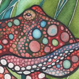 Red Octopus Watercolor Print Sea Of Green Kelp - thumbnail 2