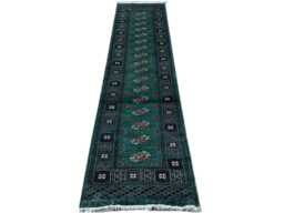 2.6x10 Emerald Green Bokhara Rug - Runner Hallway Luxury Long Fine Quality Afghan - thumbnail 1