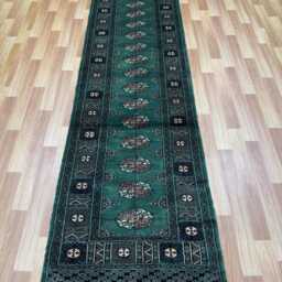 2.6x10 Emerald Green Bokhara Rug - Runner Hallway Luxury Long Fine Quality Afghan - thumbnail 2