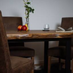 Hand-Crafted Live Edge Oak Dining Table - Waney Edge, Black Legs Walnut Oil Wood Finish - thumbnail 4
