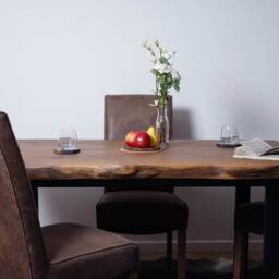 Hand-Crafted Live Edge Oak Dining Table - Waney Edge, Black Legs Walnut Oil Wood Finish - thumbnail 3