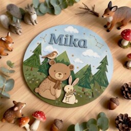 Personalized Woodland Animal Name Sign, Custom Wooden Nursery Forest Baby Room Decor, Bear Bunny Wall Art - thumbnail 2