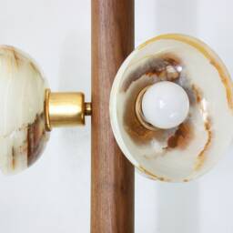 Triple Onyx Marble & Walnut Pendant Light Unique Bathroom Kitchen Island Entry Chandelier Foyer - thumbnail 3