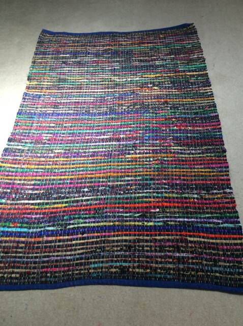 Rag Rug/Chindi Floor J Scandinavian Area Rug, Boho Chic Hippie Rugs Multi Color Scrap Cotton Ready To Ship 4'x6' Blue Tones - image 1