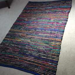 Rag Rug/Chindi Floor J Scandinavian Area Rug, Boho Chic Hippie Rugs Multi Color Scrap Cotton Ready To Ship 4'x6' Blue Tones - thumbnail 4