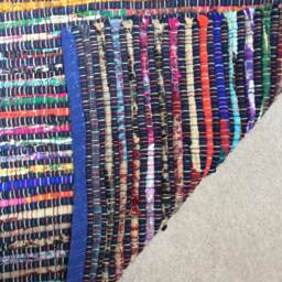 Rag Rug/Chindi Floor J Scandinavian Area Rug, Boho Chic Hippie Rugs Multi Color Scrap Cotton Ready To Ship 4'x6' Blue Tones - thumbnail 2