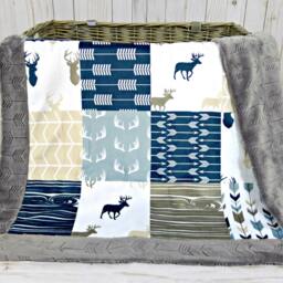 Woodland Minky Baby Blanket - Deer Faux Quilt Arrows Antlers - thumbnail 2