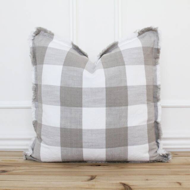 Gray Buffalo Fringe Pillow Cover 20 X 26 Neutral Layering Decorative Throw - image 1