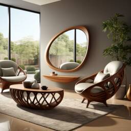 Asymmetrical Wooden Wall Mirror With Organic Frame, Handmade For Living Room Decoration - thumbnail 3