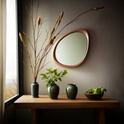Asymmetrical Wooden Wall Mirror With Organic Frame, Handmade For Living Room Decoration - thumbnail 2
