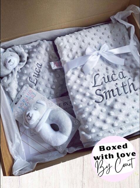 Personalised Baby Gift Set, Comforter & Blanket New Bundle, Boy, Embroidered, Girl Gender Neutral Baby Shower Gift - image 1