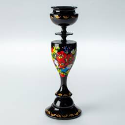 Ukrainian Hand Painted Tall Wooden Candlestick Holder, Black Candle Handmade Table Home Decor, Petrykivka Gift Ukraine Shop, S071 - thumbnail 3
