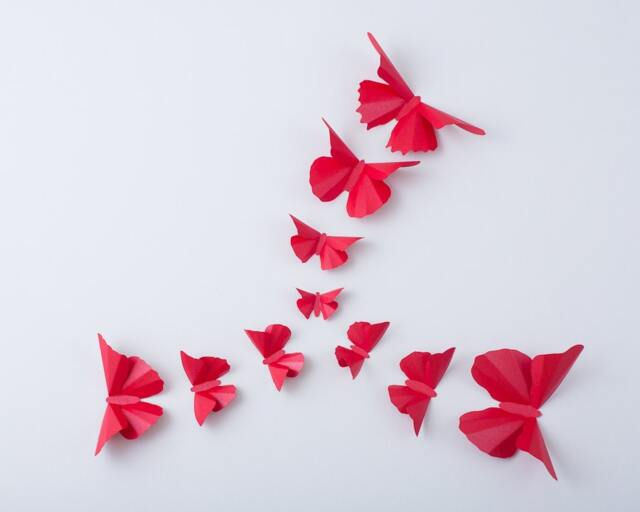 3D Wall Butterflies Red Metallic Butterfly Decals, Paper Wall Art - image 1
