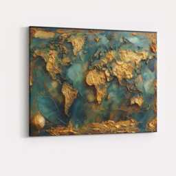 Abstract Textured Gold World Map Travel Canvas Wall Art Print Decor Picture Ready To Hang - thumbnail 4