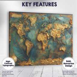 Abstract Textured Gold World Map Travel Canvas Wall Art Print Decor Picture Ready To Hang - thumbnail 1