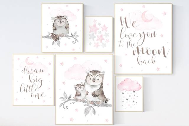 Owl Nursery Art Print Baby Girl Room Decor - image 1