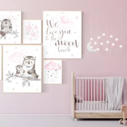 Owl Nursery Art Print Baby Girl Room Decor - thumbnail 3