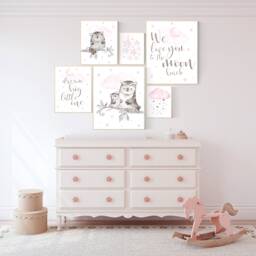 Owl Nursery Art Print Baby Girl Room Decor - thumbnail 2