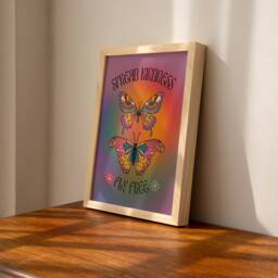 Spread Kindness Fly Free Print - Retro Butterfly, Groovy Floral, 1970S 1960S, Bright Bold, Hippie Gradient, Positive Affirmation Home Art - thumbnail 2