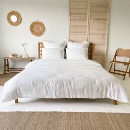 Washed Linen Duvet Cover, Off White Quilt Sustainable Bedding, Organic Queen California King Cover - thumbnail 2