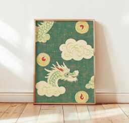 Dragon Cloud Poster, Asian Mythology Print, Celestial Wall Art - thumbnail 1