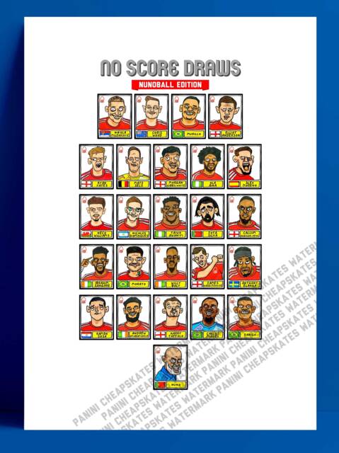 Nottingham Forest Vol 5 - No Score Draw Nunoball Edition A3 Print Of 25 Hand-Drawn Panini-style Doodles Nuno's 24/25 Nffc Squad - image 1