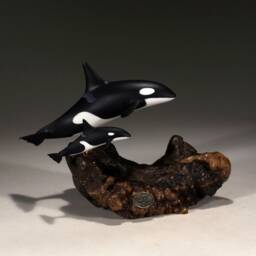 Orca Mother & Calf Sculpture By John Perry, 7 in Resin Figurine - thumbnail 3